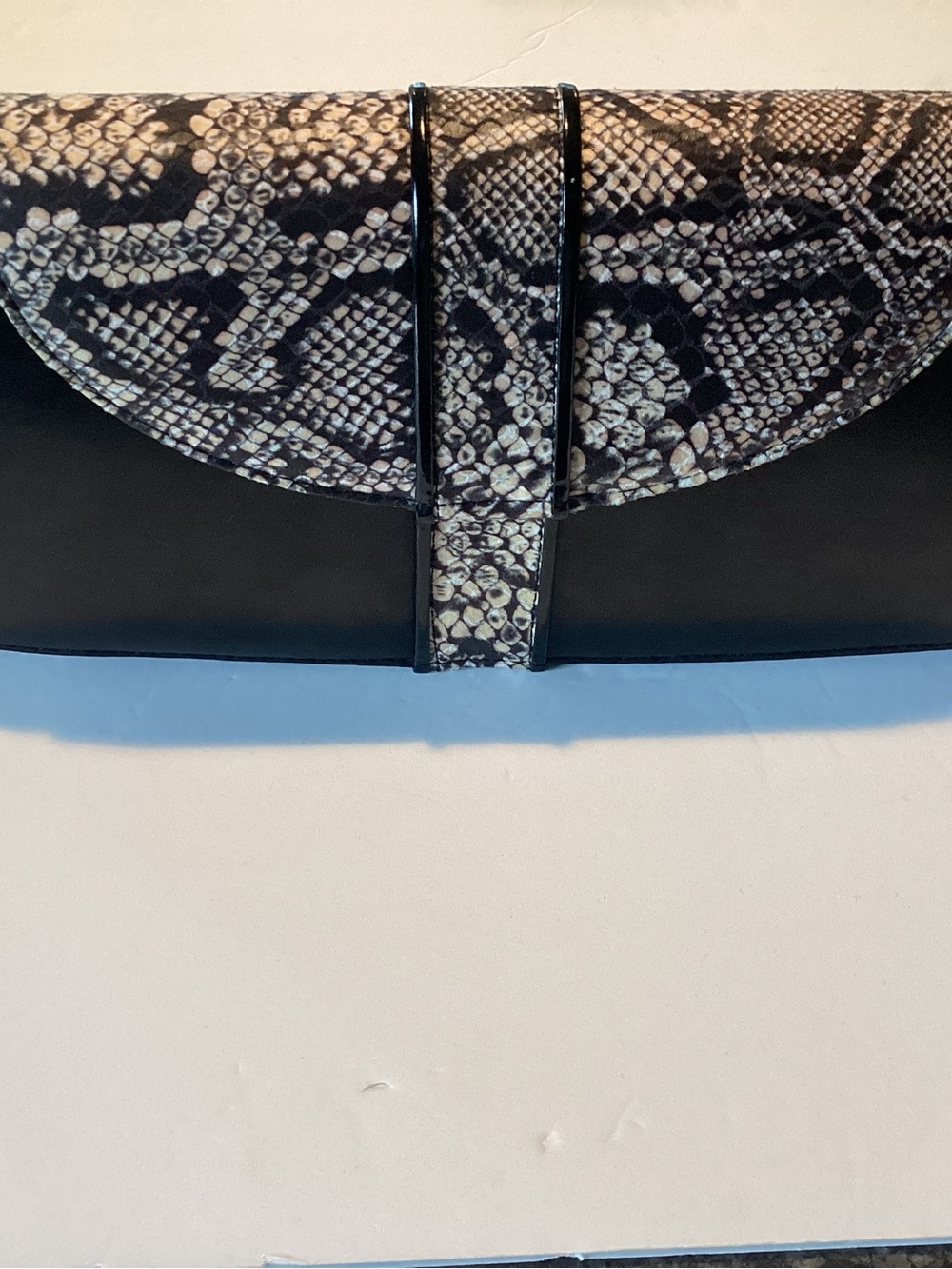Lady Rose Black Clutch with Snake-Print Flap